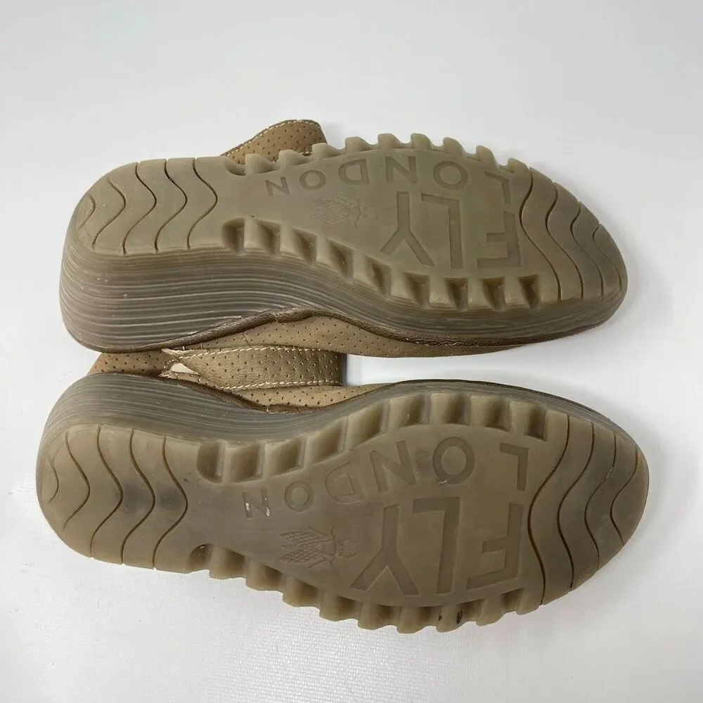 Fly London Yala Perforated Wedge Sandal Beige Women’s Size Us 9 EU 40